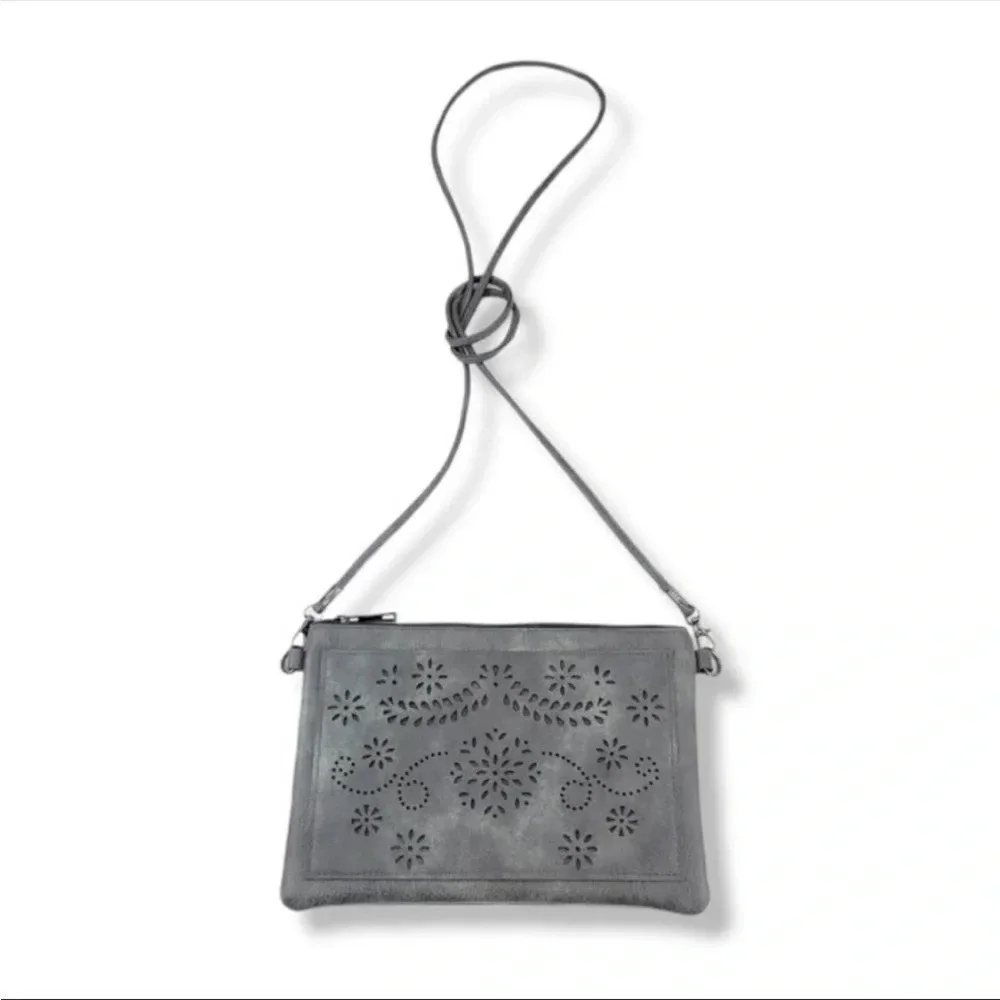 Boho Laser Cut Crossbody Bag | Vegan Leather Floral Shoulder Purse